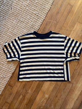 Navy and Butter Yellow Striped Crop Top